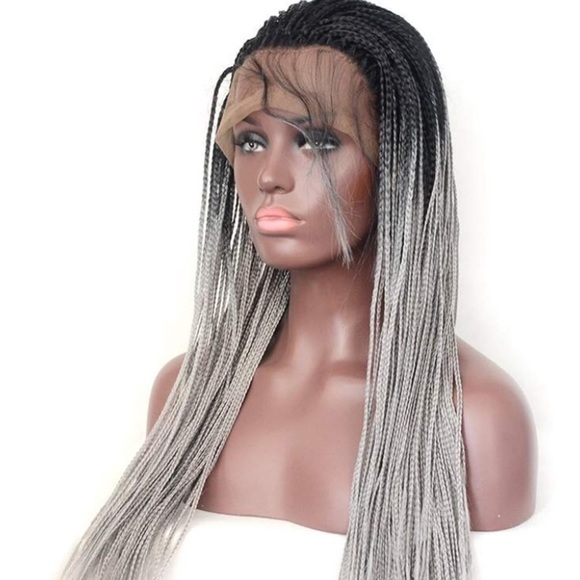 ?Zhane 24 ”GREY&BLACK OMBRÉ Braided LaceFront WIG main image 4